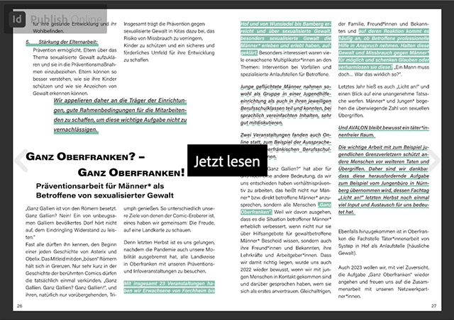 Ausschnitt aus dem Jahresbericht. Hinterlegt ist ein Link, der zur passenden Seite des Dokuments führt. Sie werden direkt zum Artikel von Thomas Grellner-Glass geleitet.